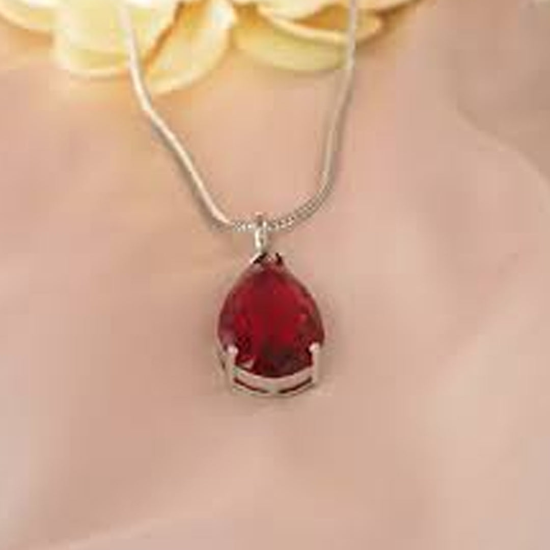Bellia Ruby Drop Pendant Necklace – Elegant Red Crystal Necklace