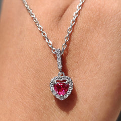 Bellia Heart Halo Pendant Necklace – Silver Crystal Love Necklace