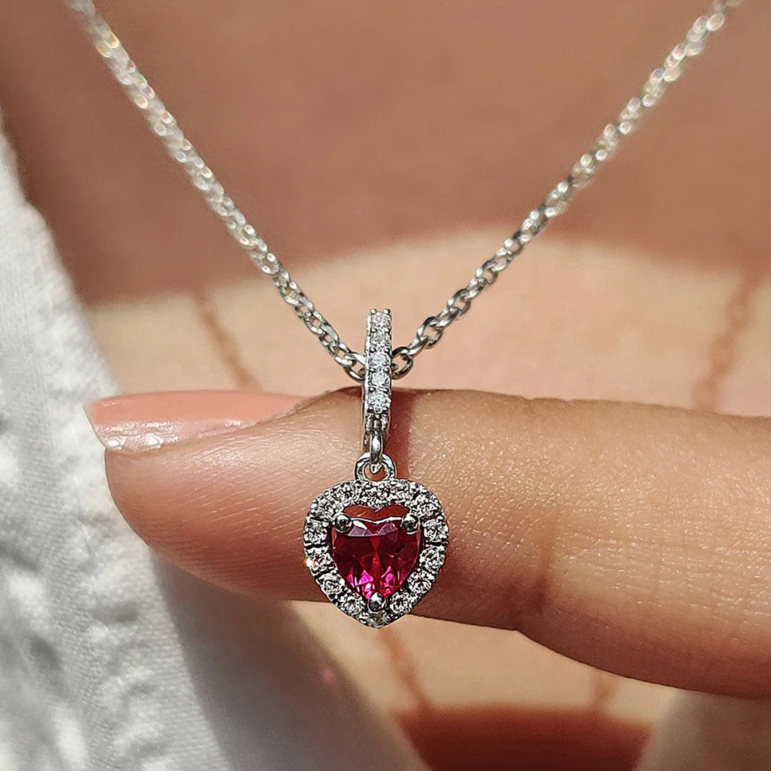 Bellia Heart Halo Pendant Necklace – Silver Crystal Love Necklace
