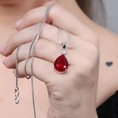 Bellia Ruby Drop Pendant Necklace – Elegant Red Crystal Necklace