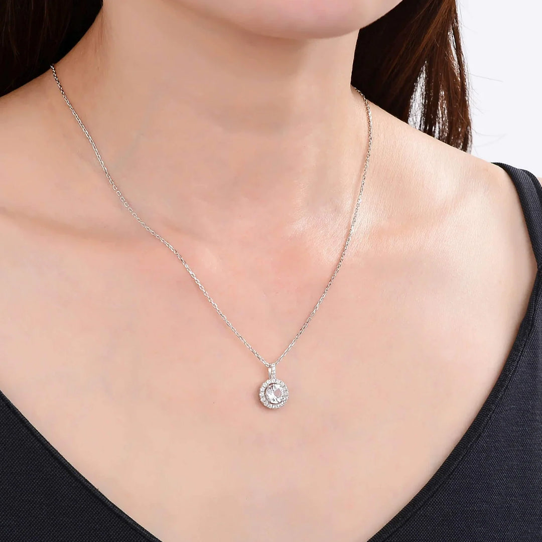 Bellia Luna Halo Pendant Necklace – Silver Crystal Minimal Necklace