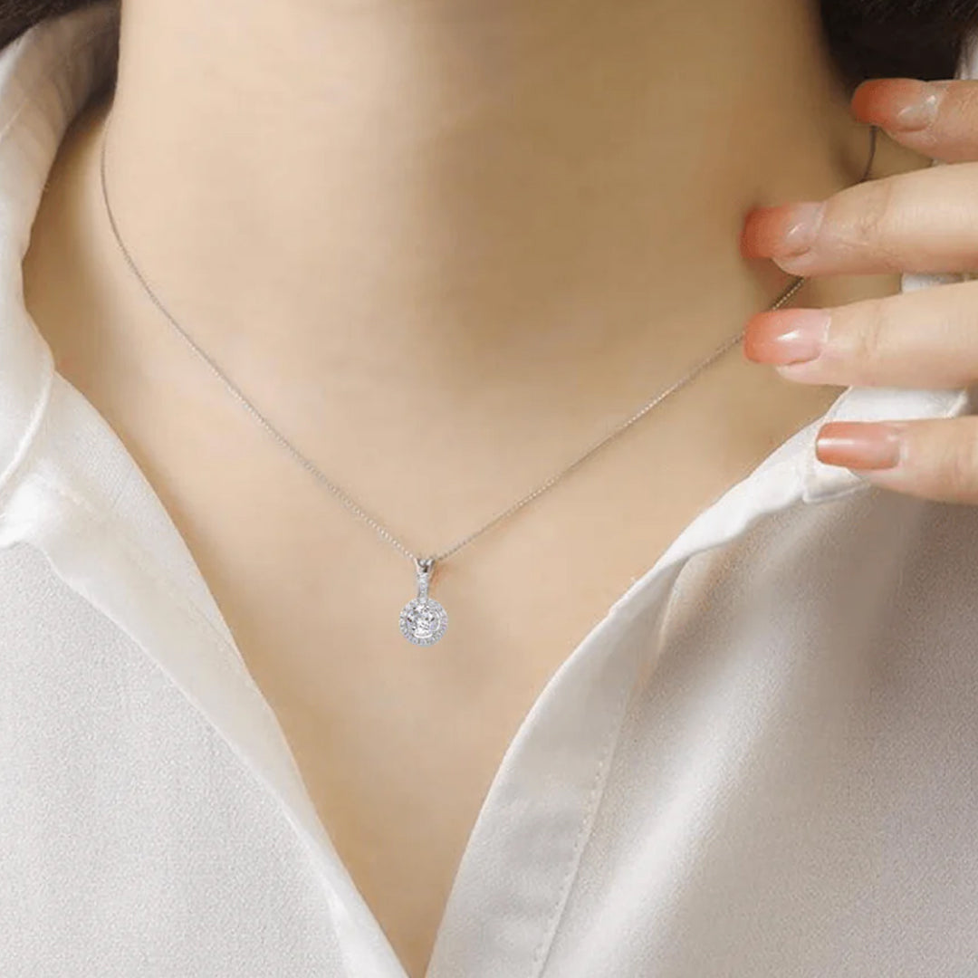 Bellia Luna Halo Pendant Necklace – Silver Crystal Minimal Necklace