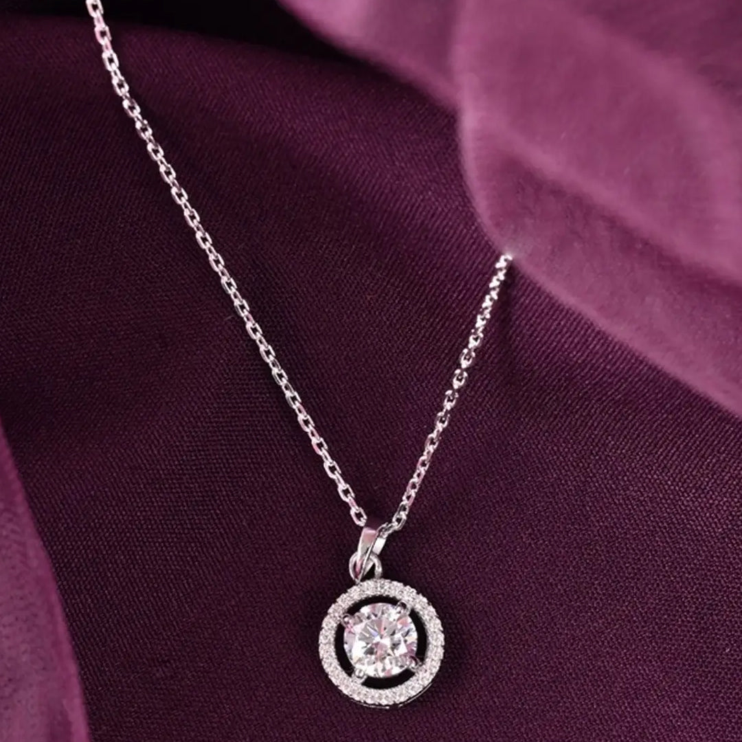 Bellia Luna Halo Pendant Necklace – Silver Crystal Minimal Necklace