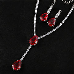 Bellia Ruby Luxe Jewelry Set – Red Crystal Pendant Necklace & Earrings