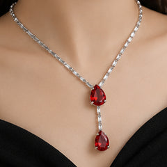 Bellia Ruby Luxe Jewelry Set – Red Crystal Pendant Necklace & Earrings