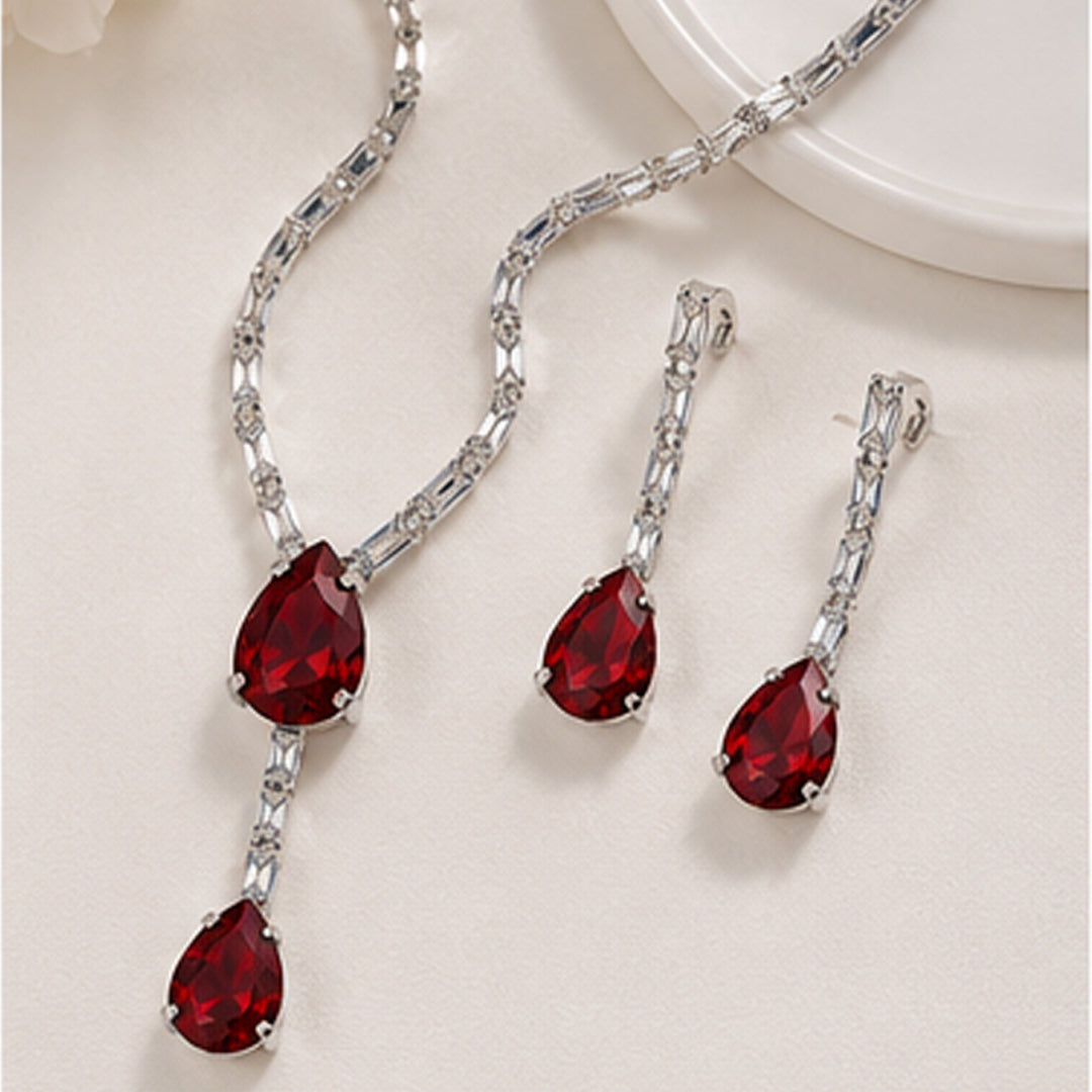 Bellia Ruby Luxe Jewelry Set – Red Crystal Pendant Necklace & Earrings